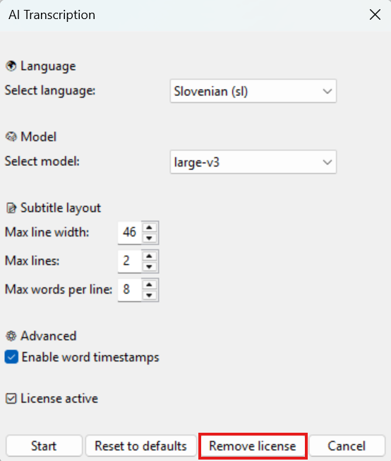 whisper4aegisub - remove license
